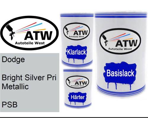 Dodge, Bright Silver Pri Metallic, PSB: 500ml Lackdose + 500ml Klarlack + 250ml Härter - Set, von ATW Autoteile West.